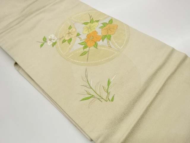 金彩七宝に椿模様刺繍名古屋帯